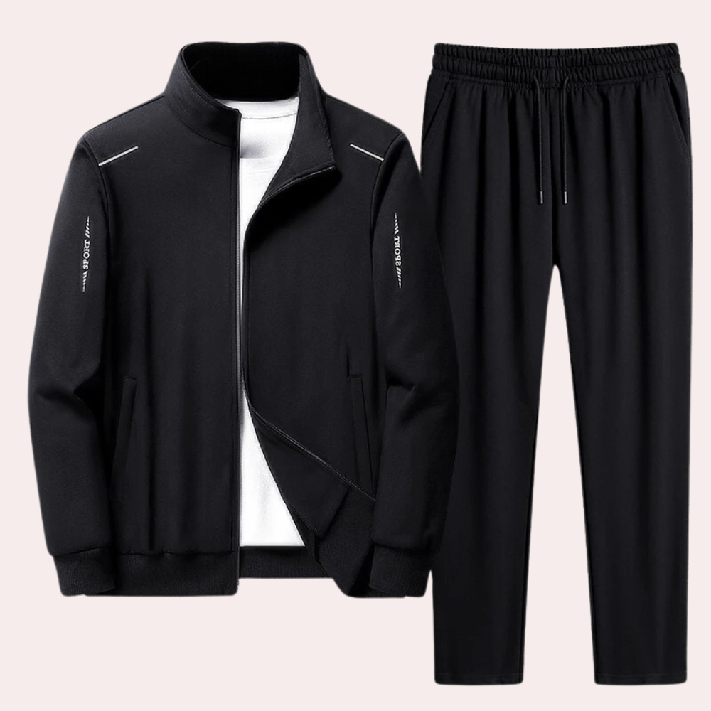 Men's Tracksuit - Zip-Up - Drawstring - Two-Piece Set - Men's Sportswear-Chaps of London-Black-M-Chaps of London