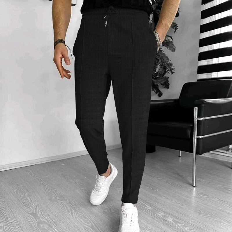 Men's Trousers - Elastic Waist - Drawstring - Casual Pants - Stylish Joggers-Pants-Chaps of London-Black-S-Chaps of London