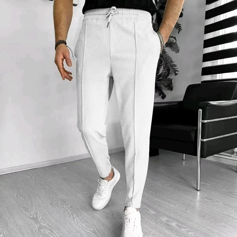Men's Trousers - Elastic Waist - Drawstring - Casual Pants - Stylish Joggers-Pants-Chaps of London-White-S-Chaps of London
