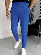 Men's Trousers - Elastic Waist - Drawstring - Slim Fit Joggers - Waffle Pants-Chaps of London-Blue-S-Chaps of London