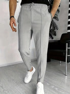 Men's Trousers - Elastic Waist - Drawstring - Slim Fit Joggers - Waffle Pants-Chaps of London-Grey-S-Chaps of London
