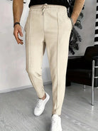 Men's Trousers - Elastic Waist - Drawstring - Slim Fit Joggers - Waffle Pants-Chaps of London-Khaki-S-Chaps of London