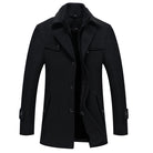 Men's Wool Trench Coat - Single Breasted - Zipped Up - Wool Coat - Men's Winter Jackets-Chaps of London-Black-M-Chaps of London