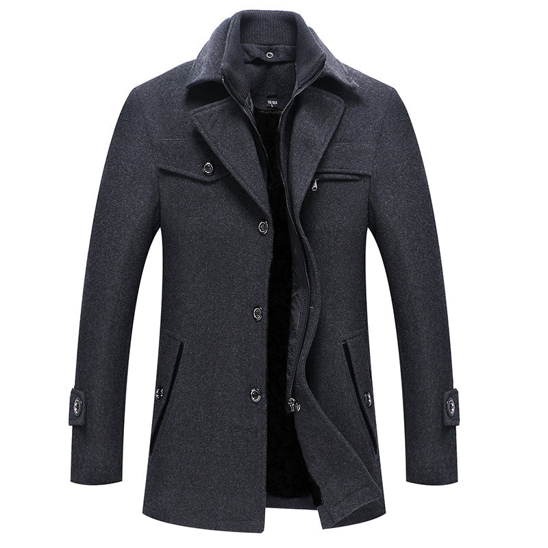 Men's Wool Trench Coat - Single Breasted - Zipped Up - Wool Coat - Men's Winter Jackets-Chaps of London-Chaps of London