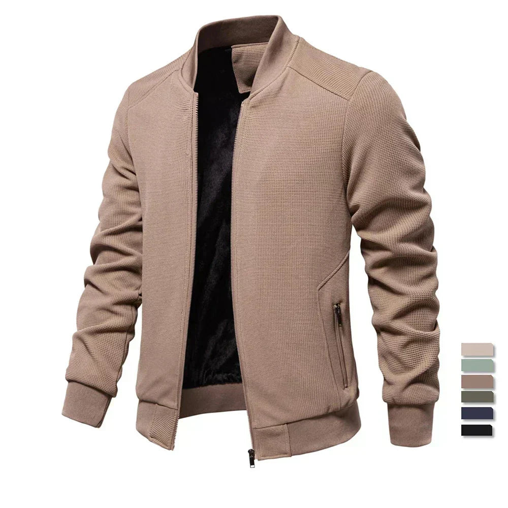Men's Zip Up Sweatshirt - Casual Full Zip Bomber Sweatshirt Jacket with Pockets-Chaps of London-Khaki-S-Chaps of London