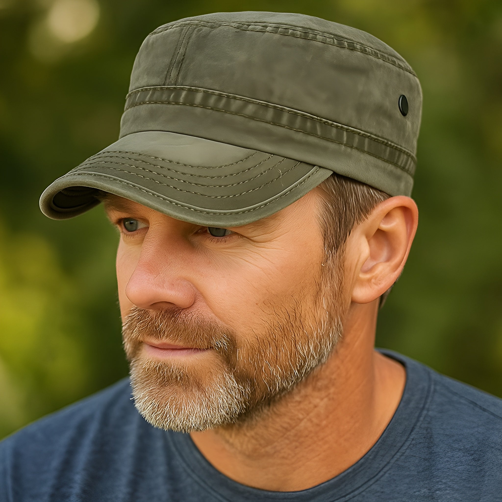 Military Cap | Square | Army Green | Cadet Cap | Men's Cap-Military Cap-Chaps of London-Chaps of London