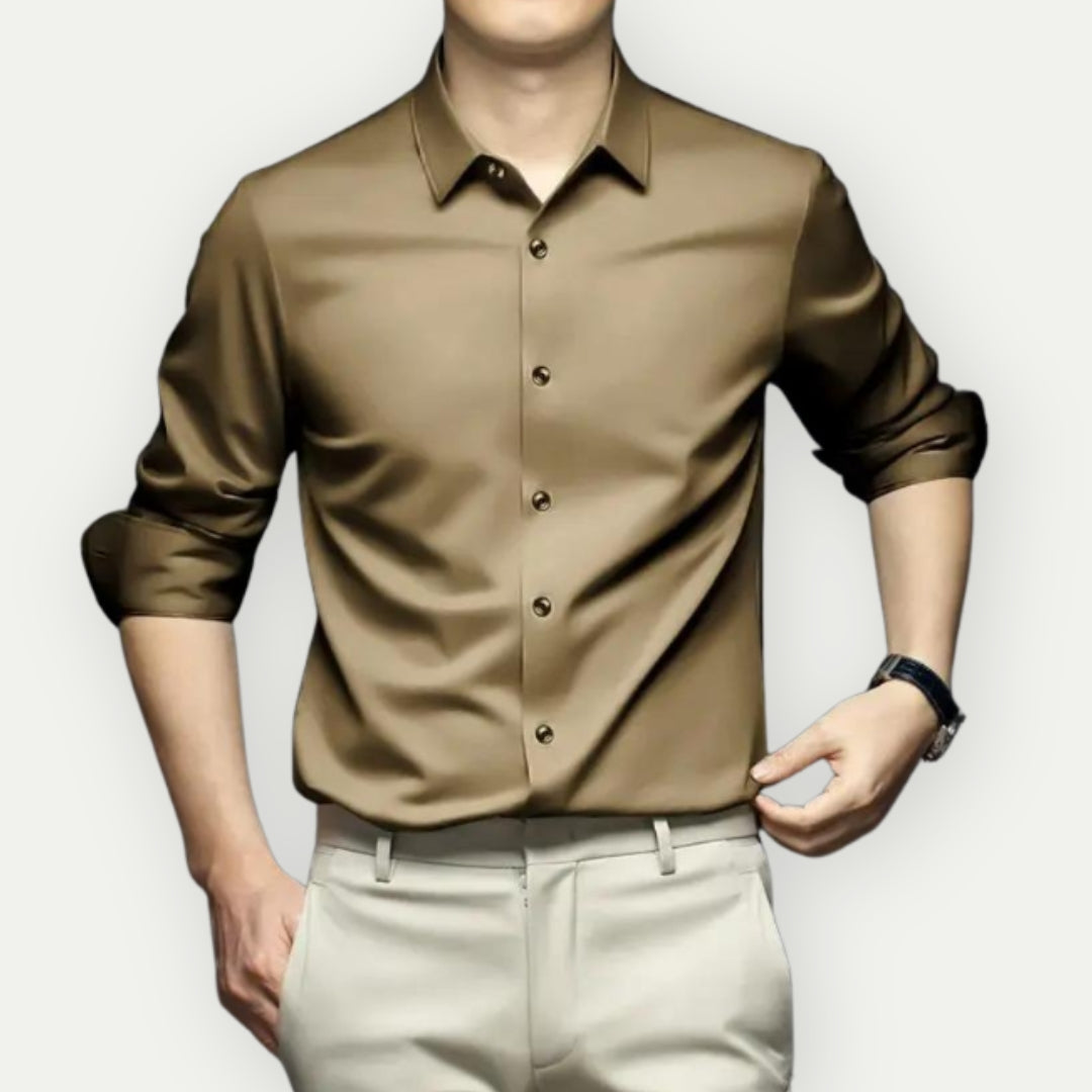 Non Iron Shirt - Anti Wrinkle - Button-Up - Dress Shirt - Men's Shirts-Men's long sleeve top-Chaps of London-Beige-S-Chaps of London