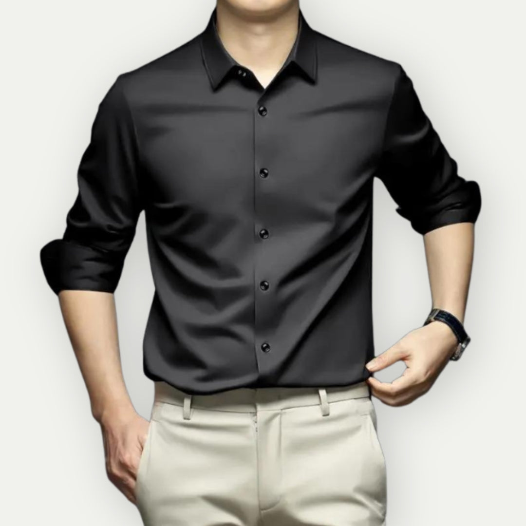 Non Iron Shirt - Anti Wrinkle - Button-Up - Dress Shirt - Men's Shirts-Men's long sleeve top-Chaps of London-Black-S-Chaps of London