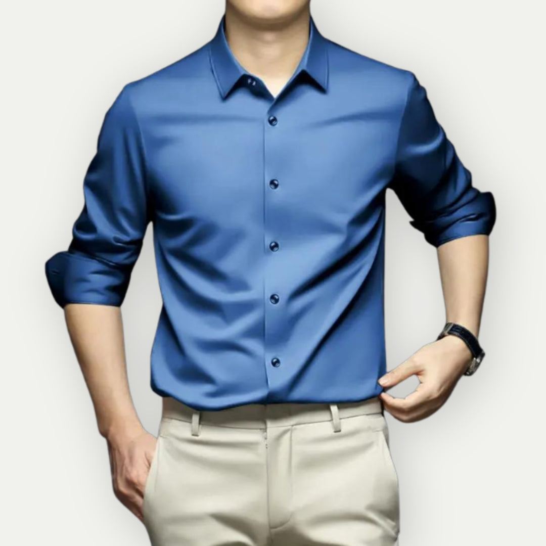 Non Iron Shirt - Anti Wrinkle - Button-Up - Dress Shirt - Men's Shirts-Men's long sleeve top-Chaps of London-Blue-S-Chaps of London