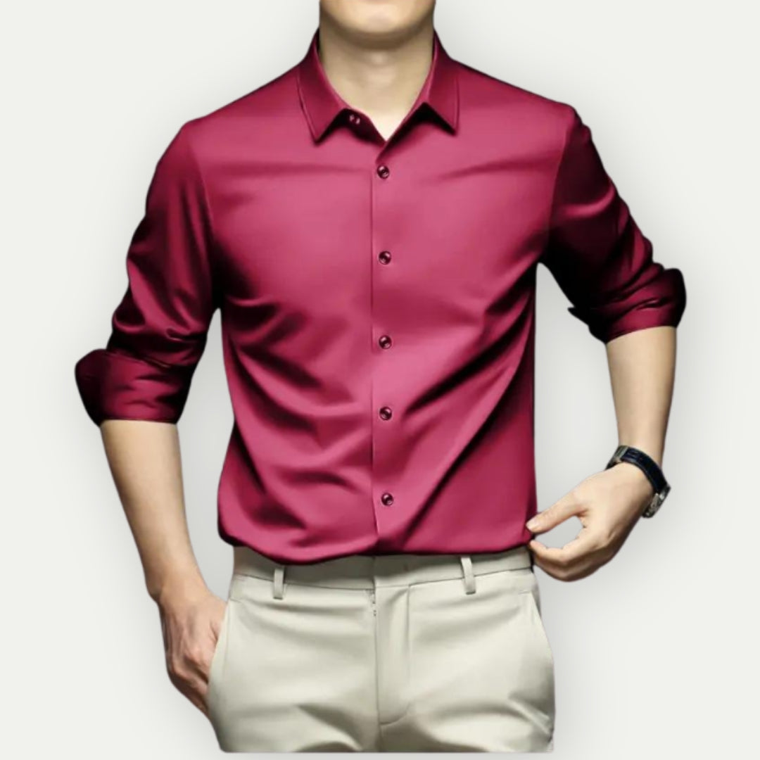Non Iron Shirt - Anti Wrinkle - Button-Up - Dress Shirt - Men's Shirts-Men's long sleeve top-Chaps of London-Red-S-Chaps of London