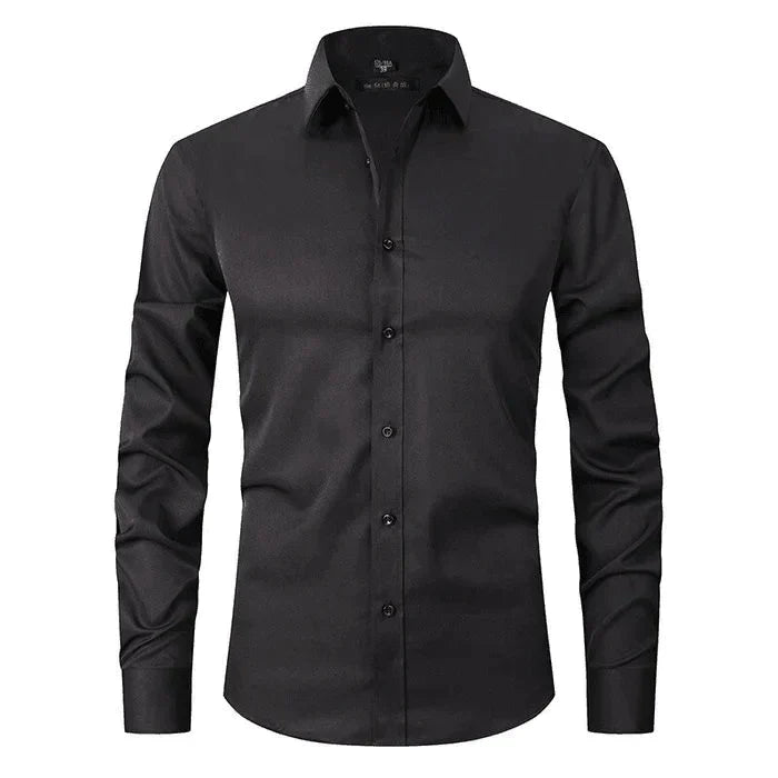 Non-Iron Shirt | Long Sleeve | Button-Up | Dress Shirt | Men's Shirts-Men's long sleeve top-Chaps of London-Black-S-Chaps of London