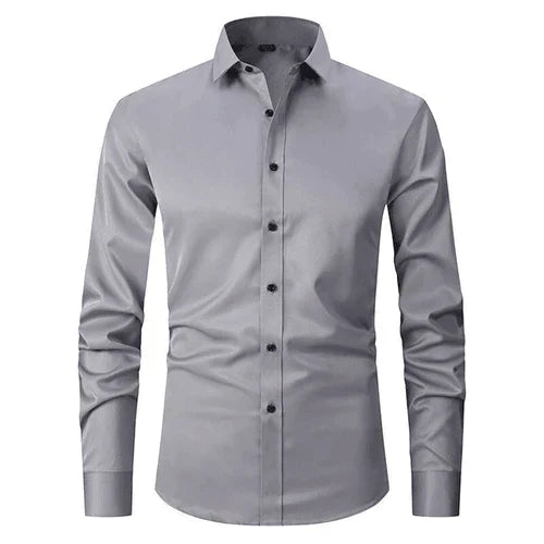 Non-Iron Shirt | Long Sleeve | Button-Up | Dress Shirt | Men's Shirts-Men's long sleeve top-Chaps of London-Gray-S-Chaps of London