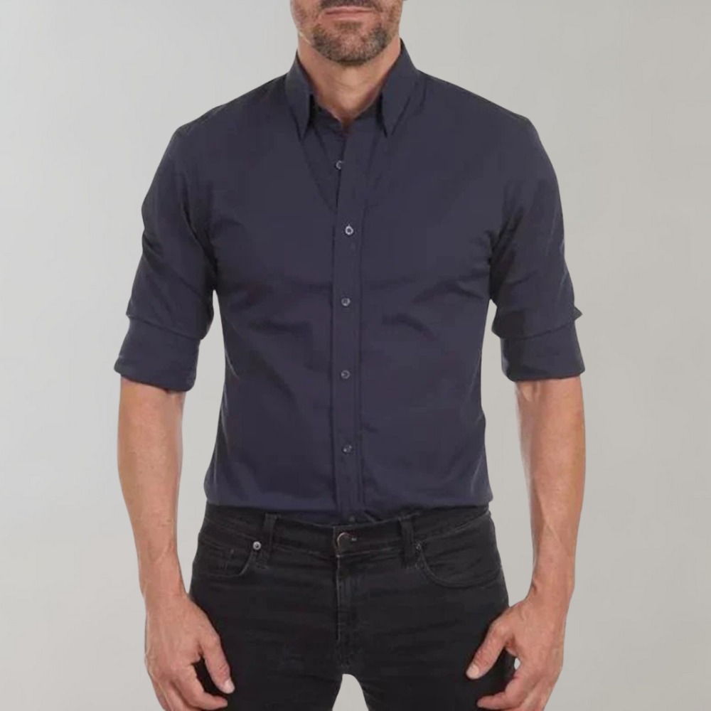 Non Iron Shirt - Wrinkle Free - Collared - Dress Shirt - Men's Button-Up Shirt-Chaps of London-Navy Blue-XS-Chaps of London