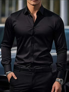 Non Iron Shirt | Wrinkle Free | Slim Fit | Button-Up Shirt | Men's Shirts-Men’s Dress Shirt-Chaps of London-Black-XS-Chaps of London