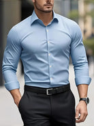 Non Iron Shirt | Wrinkle Free | Slim Fit | Button-Up Shirt | Men's Shirts-Men’s Dress Shirt-Chaps of London-Blue-XS-Chaps of London