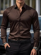 Non Iron Shirt | Wrinkle Free | Slim Fit | Button-Up Shirt | Men's Shirts-Men’s Dress Shirt-Chaps of London-Coffee-XS-Chaps of London