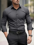 Non Iron Shirt | Wrinkle Free | Slim Fit | Button-Up Shirt | Men's Shirts-Men’s Dress Shirt-Chaps of London-Dark Grey-XS-Chaps of London