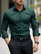 Non Iron Shirt | Wrinkle Free | Slim Fit | Button-Up Shirt | Men's Shirts-Men’s Dress Shirt-Chaps of London-Green-XS-Chaps of London