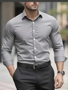 Non Iron Shirt | Wrinkle Free | Slim Fit | Button-Up Shirt | Men's Shirts-Men’s Dress Shirt-Chaps of London-Grey-XS-Chaps of London