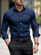 Non Iron Shirt | Wrinkle Free | Slim Fit | Button-Up Shirt | Men's Shirts-Men’s Dress Shirt-Chaps of London-Navy Blue-XS-Chaps of London