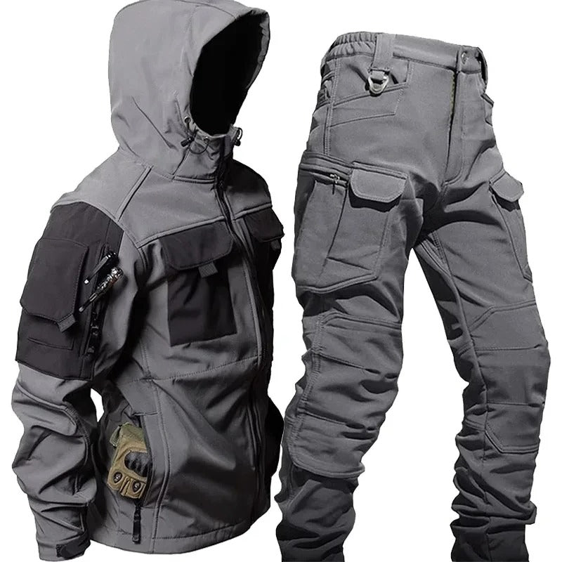 Outdoor Clothes - Men's Waterproof Tactical Jacket and Cargo Pants Set-Men's outdoor jacket and pants set-Chaps of London-Gray-S-Chaps of London