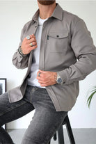 Overshirt - Button-Up - Long Sleeve - Shirt Jacket - Men's Jacket-Chaps of London-Light Grey-XS-Chaps of London