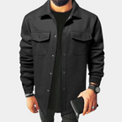 Overshirt - Men's Button-Up Shirt Jacket with Breast Pockets-Fashion Men Shirt Shacket Fall-Chaps of London-Black-S-Chaps of London