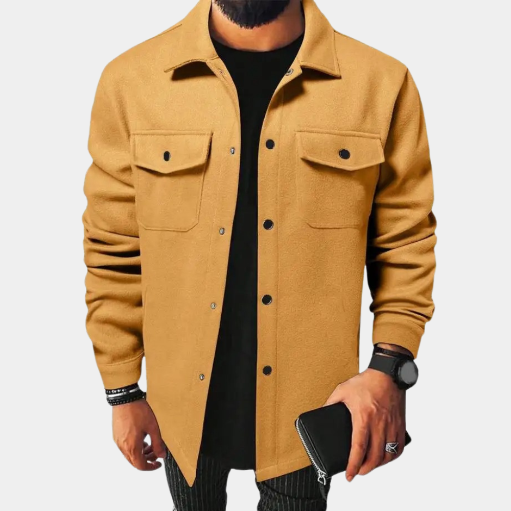 Overshirt - Men's Button-Up Shirt Jacket with Breast Pockets-Fashion Men Shirt Shacket Fall-Chaps of London-Yellow-S-Chaps of London