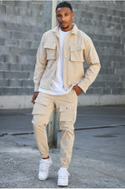 Overshirt - Men's Long Sleeve Button-Up Shirt with Breast Pockets-Chaps of London-Beige-S-Chaps of London