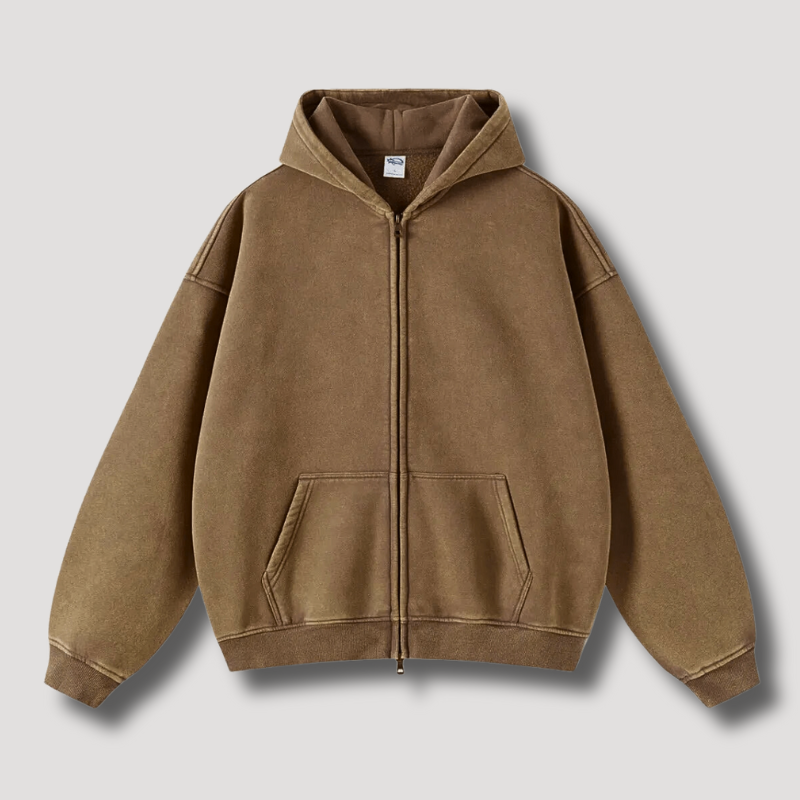 Oversized Hoodie | Zip-Up | Washed | Zipper Hoodie | Hoodie for Men-Chaps of London-Beige-XS-Chaps of London
