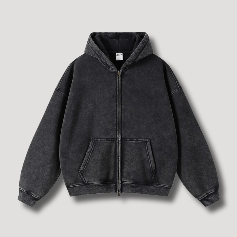 Oversized Hoodie | Zip-Up | Washed | Zipper Hoodie | Hoodie for Men-Chaps of London-Black-XS-Chaps of London