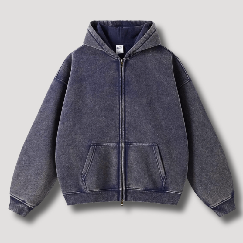 Oversized Hoodie | Zip-Up | Washed | Zipper Hoodie | Hoodie for Men-Chaps of London-Blue-XS-Chaps of London