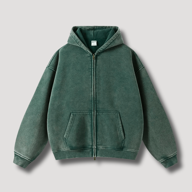 Oversized Hoodie | Zip-Up | Washed | Zipper Hoodie | Hoodie for Men-Chaps of London-Green-XS-Chaps of London