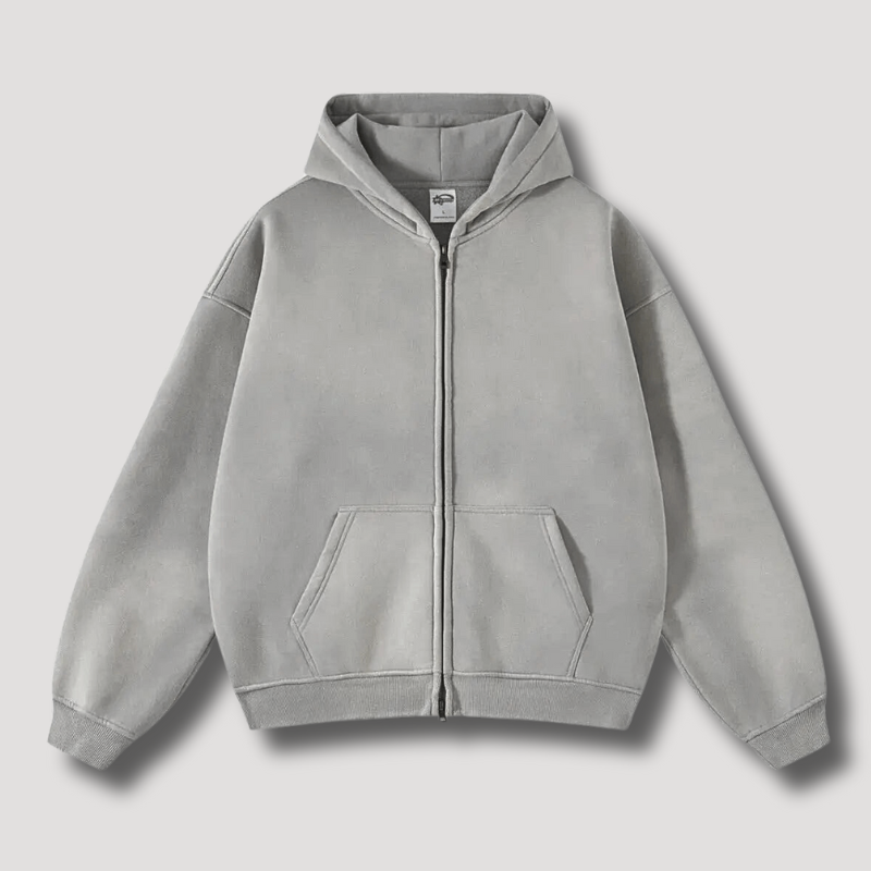 Oversized Hoodie | Zip-Up | Washed | Zipper Hoodie | Hoodie for Men-Chaps of London-Grey-XS-Chaps of London