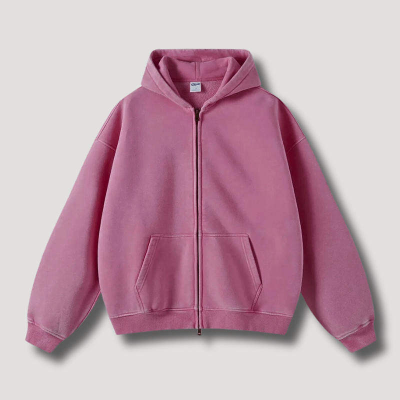 Oversized Hoodie | Zip-Up | Washed | Zipper Hoodie | Hoodie for Men-Chaps of London-Pink-XS-Chaps of London