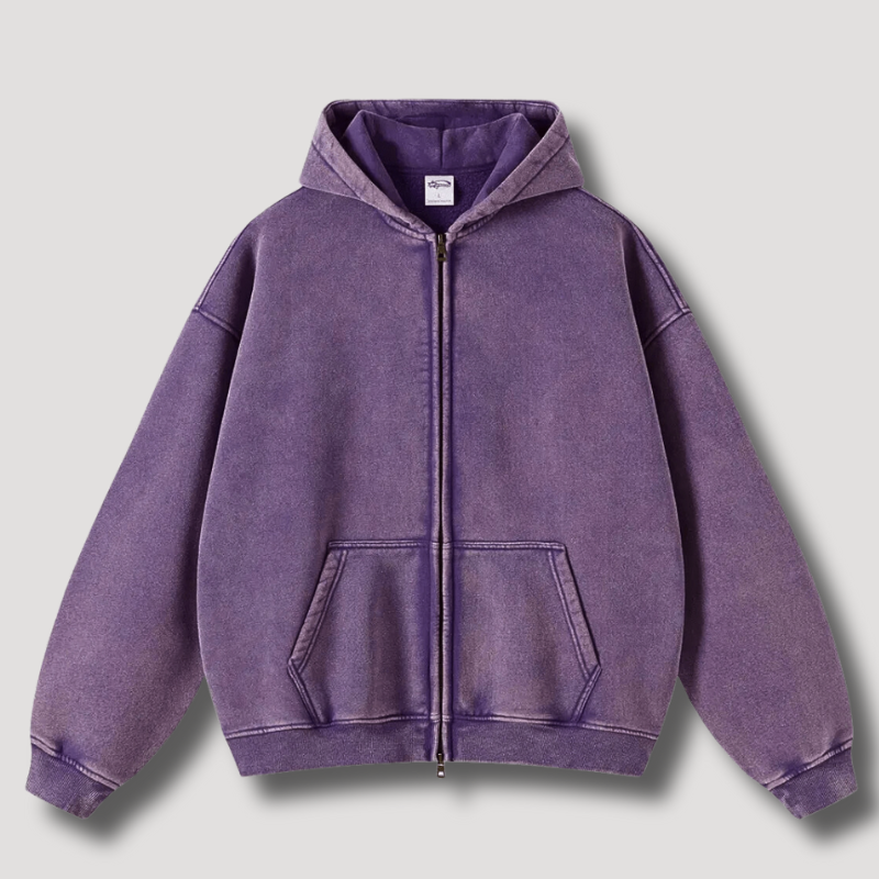 Oversized Hoodie | Zip-Up | Washed | Zipper Hoodie | Hoodie for Men-Chaps of London-Purple-XS-Chaps of London