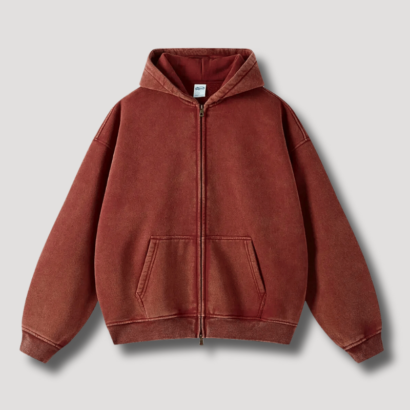Oversized Hoodie | Zip-Up | Washed | Zipper Hoodie | Hoodie for Men-Chaps of London-Red-XS-Chaps of London