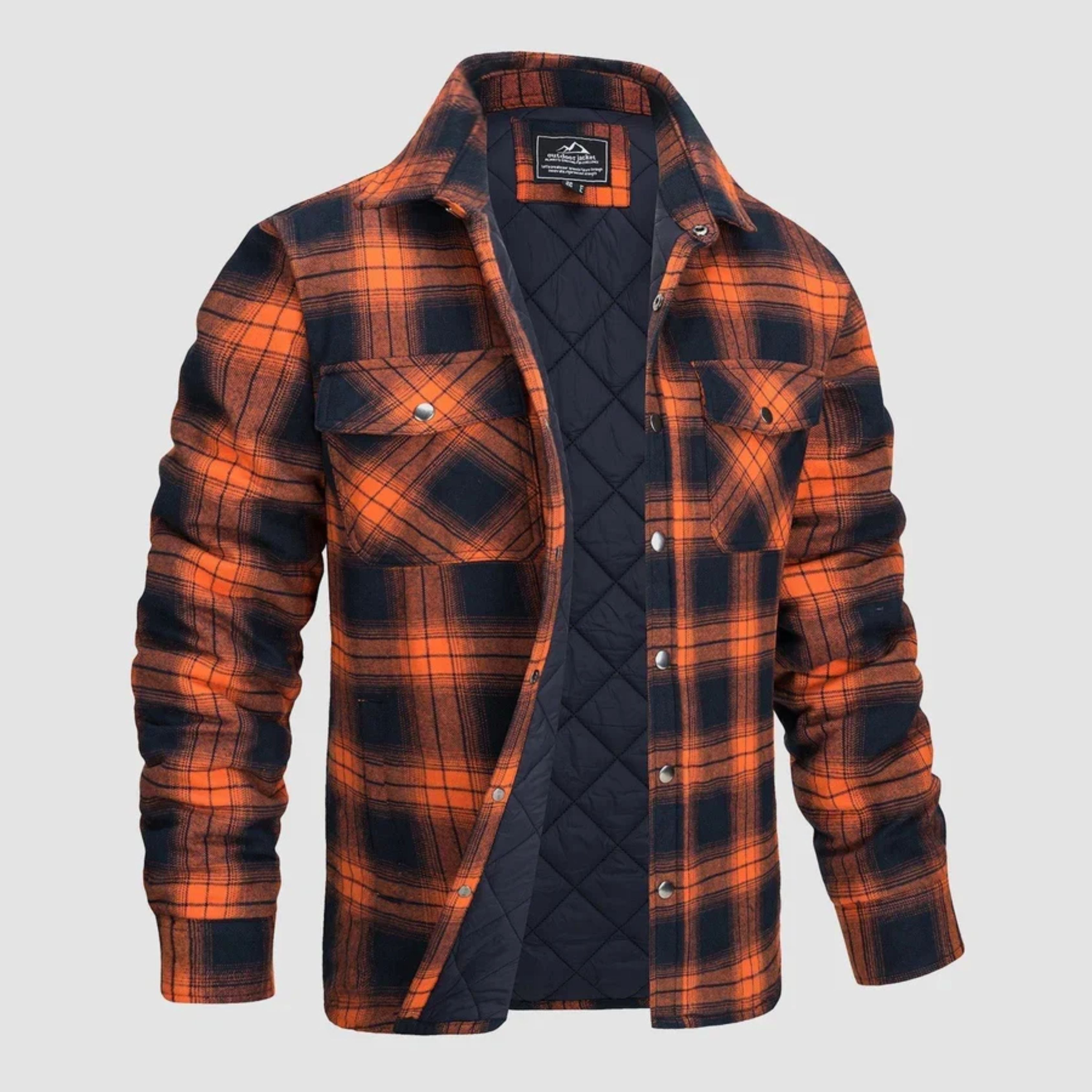 Plaid Jacket | Buttoned Up | Shirt Jacket | Quilted Jacket | Men's Flannel Jacket -Chaps of London-Orange-S-Chaps of London