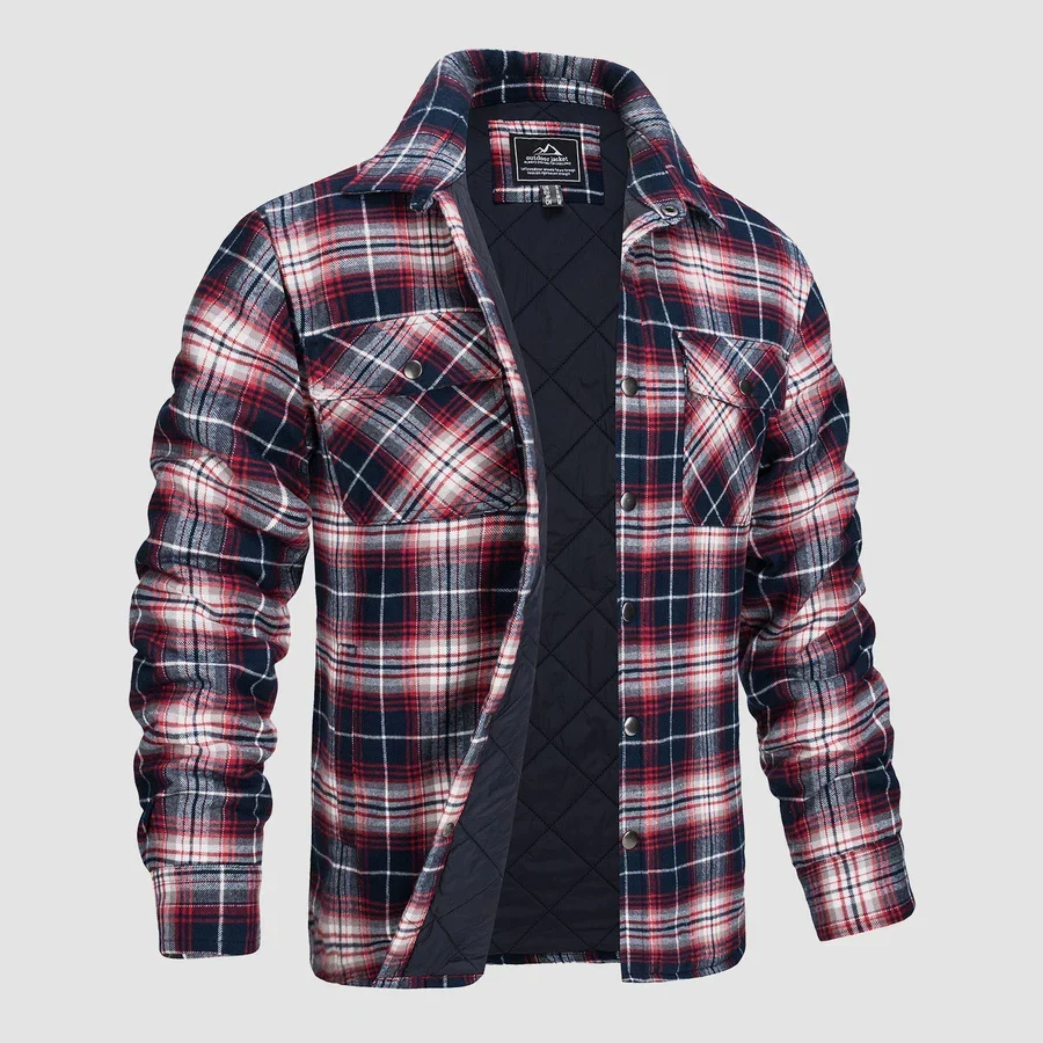 Plaid Jacket | Buttoned Up | Shirt Jacket | Quilted Jacket | Men's Flannel Jacket -Chaps of London-Red Blue-S-Chaps of London