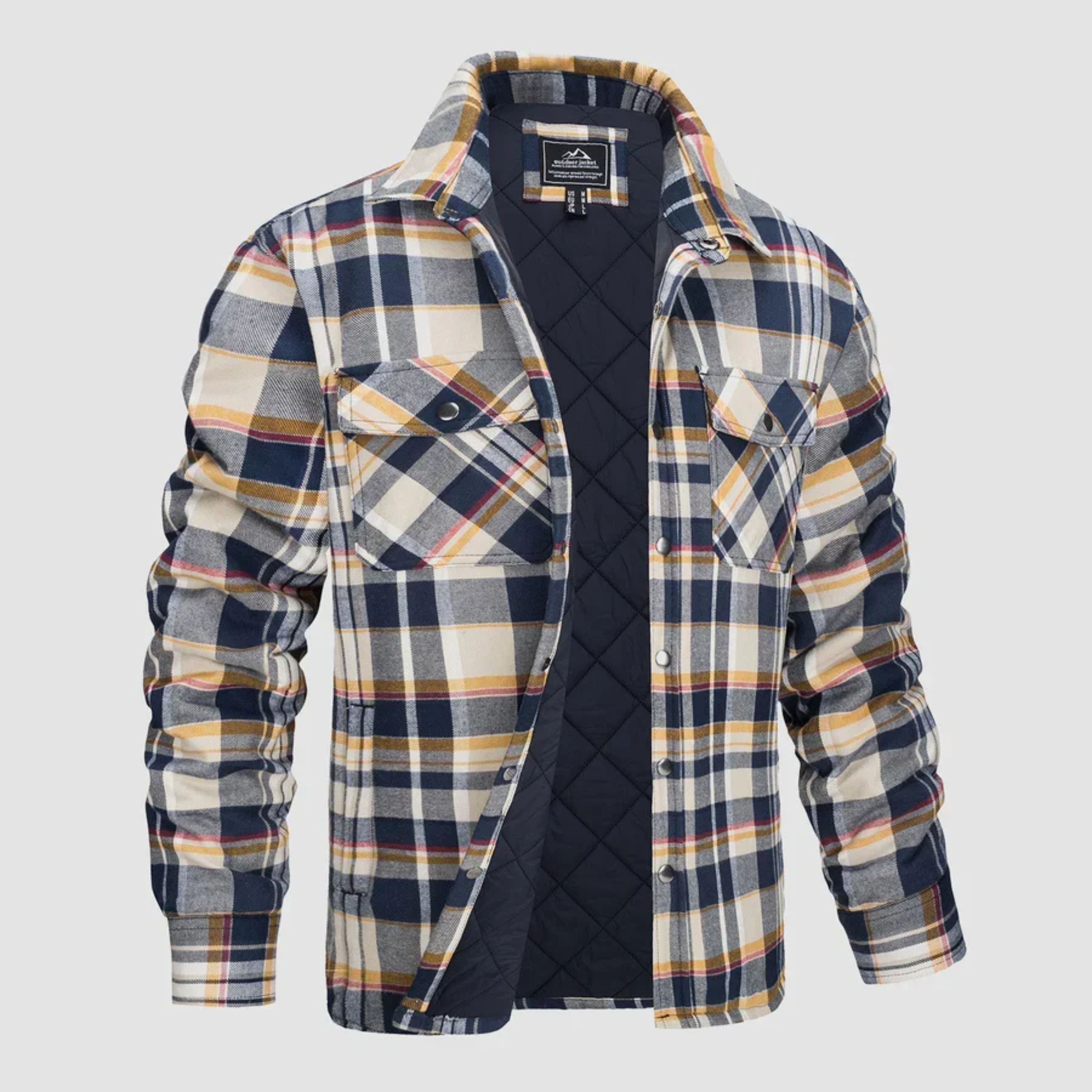 Plaid Jacket | Buttoned Up | Shirt Jacket | Quilted Jacket | Men's Flannel Jacket -Chaps of London-Yellow-S-Chaps of London