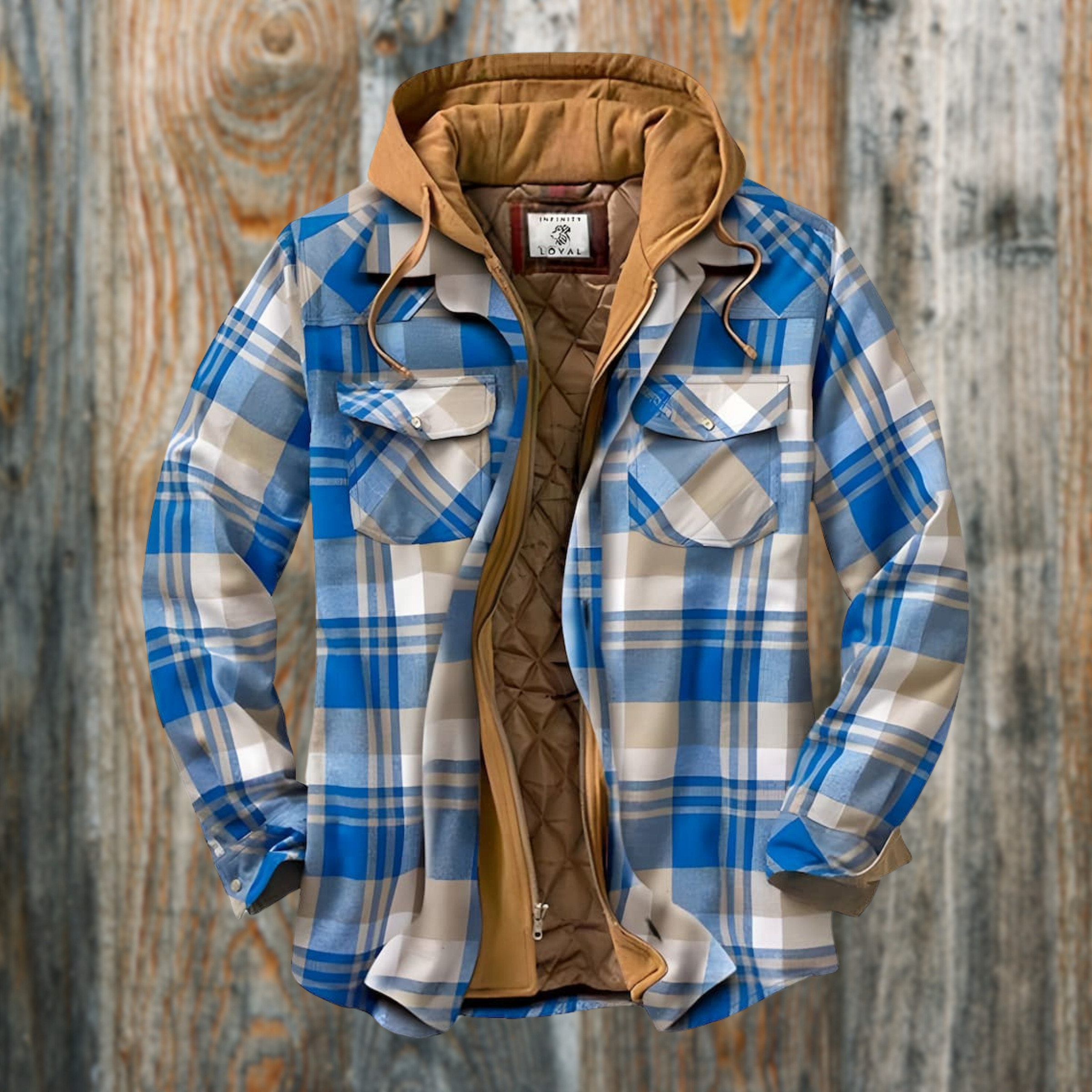 Plaid Jacket - Men's Quilted Liner Hooded Autumn Jacket-Chaps of London-Blue-S-Chaps of London