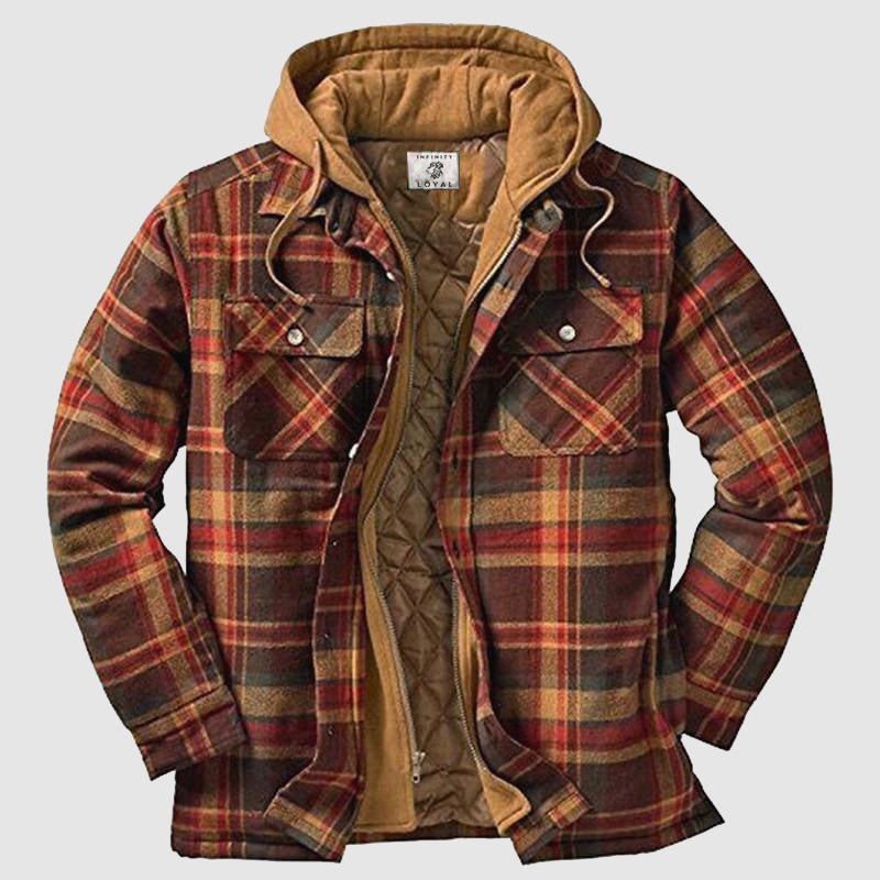 Plaid Jacket - Men's Quilted Liner Hooded Autumn Jacket-Chaps of London-Brown-S-Chaps of London