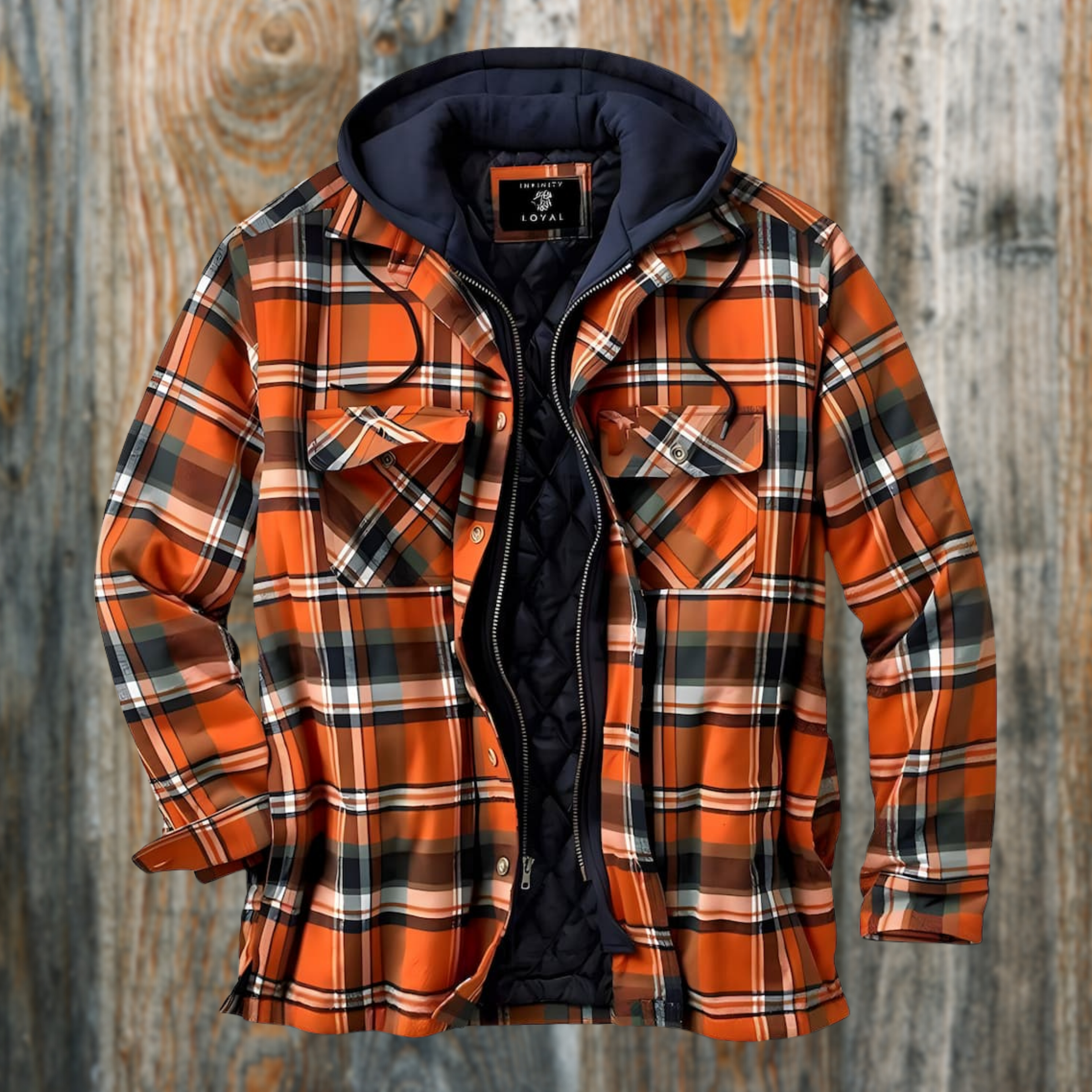 Plaid Jacket - Men's Quilted Liner Hooded Autumn Jacket-Chaps of London-Orange-S-Chaps of London