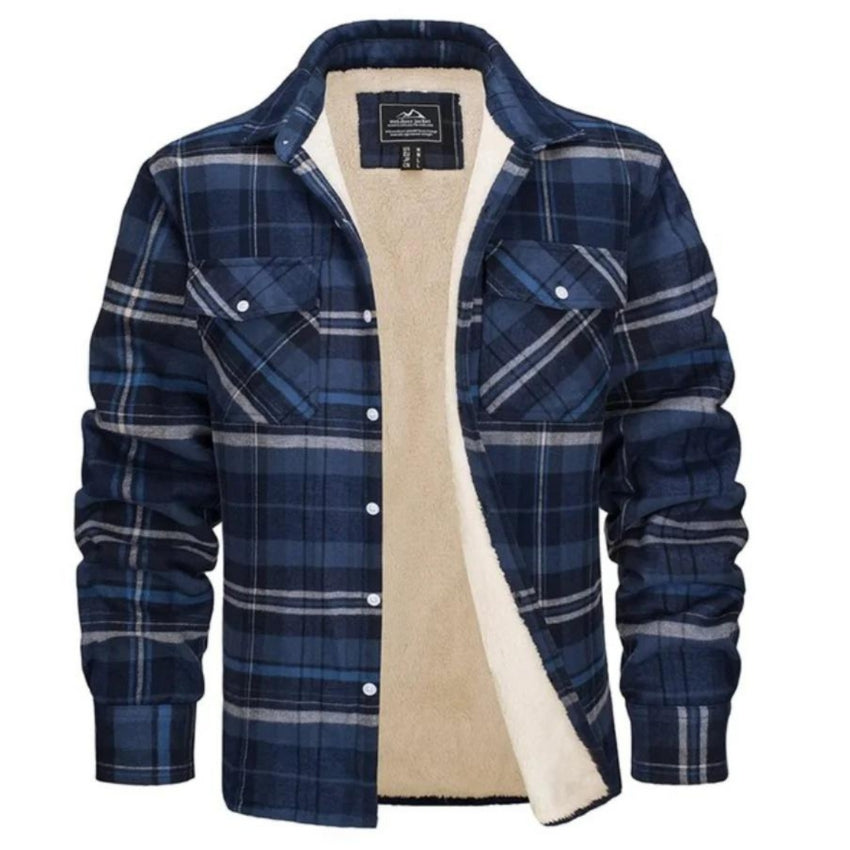 Plaid Overshirt - Men's Button-Up Fleece Lined Shirt Jacket for Winter-Shirts-Chaps of London-Blue and Gray-S-Chaps of London
