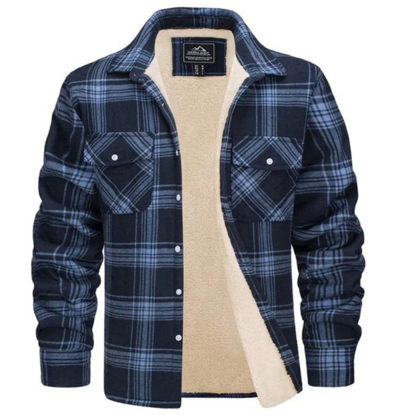 Plaid Overshirt - Men's Button-Up Fleece Lined Shirt Jacket for Winter-Shirts-Chaps of London-Chaps of London