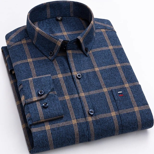 Plaid Shirt | Long Sleeve | Collared | Button-Up Shirt | Men's Shirts-Chaps of London-Navy Blue-S-Chaps of London