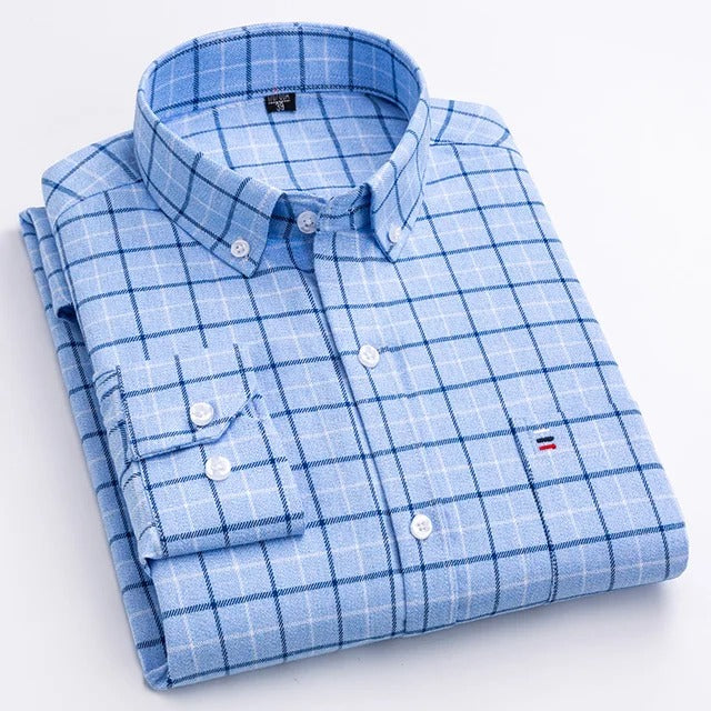 Plaid Shirt | Long Sleeve | Collared | Button-Up Shirt | Men's Shirts-Chaps of London-Sky Blue-S-Chaps of London