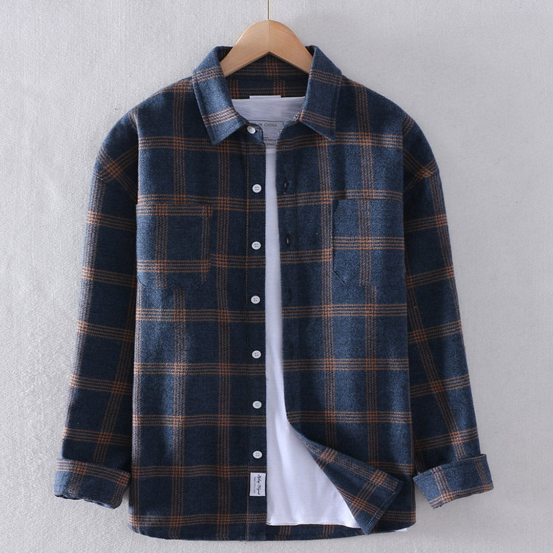 Plaid Shirt - Men's Button-Up Checkered Long Sleeve Shirt-Fashion Men Shirt Plaid Fall-Chaps of London-Black Checkered-S-Chaps of London