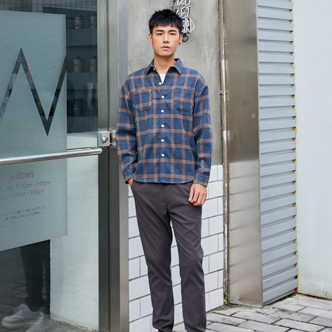 Plaid Shirt - Men's Button-Up Checkered Long Sleeve Shirt-Fashion Men Shirt Plaid Fall-Chaps of London-Chaps of London
