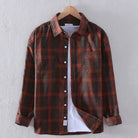 Plaid Shirt - Men's Button-Up Checkered Long Sleeve Shirt-Fashion Men Shirt Plaid Fall-Chaps of London-Orange Checkered-S-Chaps of London
